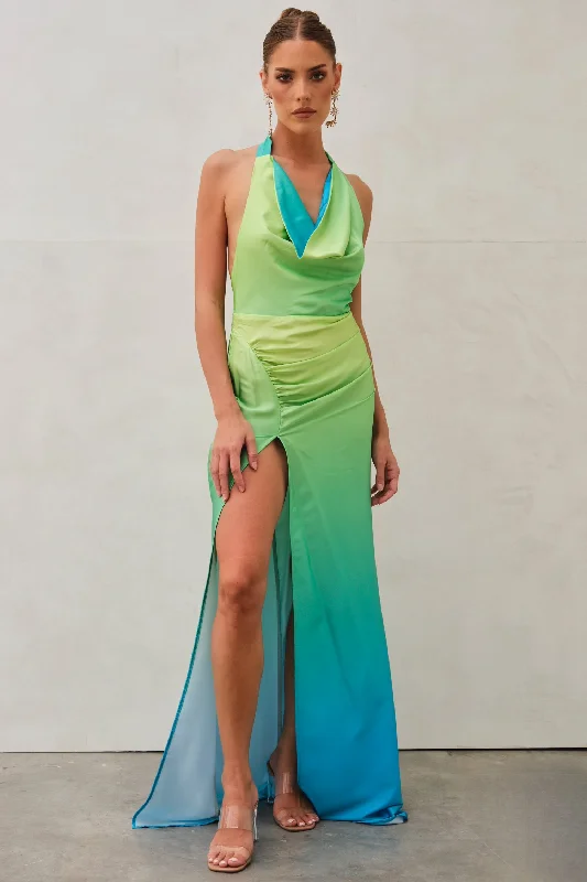 Ola Ombre Halter Maxi Dress Green & Blue Y2K maxi dresses