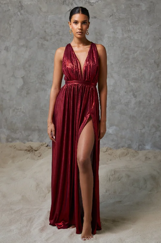 Federica Metallic Maxi Dress Red Beach maxi dresses