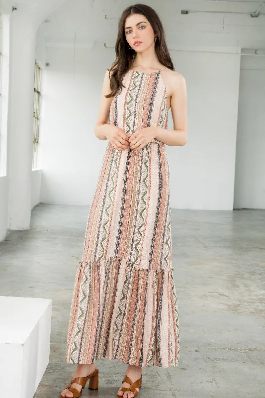 Halter Print Maxi Dress Stretchy maxi dresses