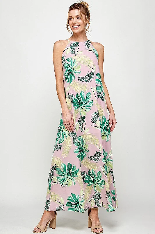 Long Halter Neck Tropical Print Maxi Dress Discounted maxi dresses