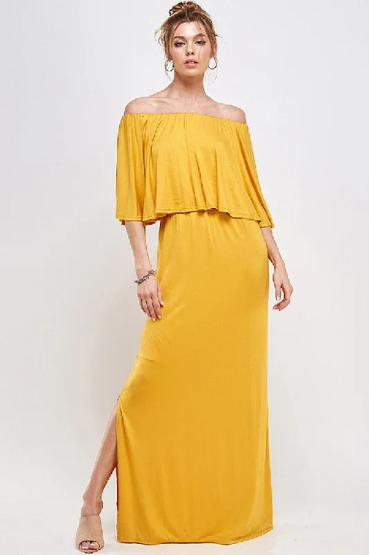 Long Off Shoulder Side Slit Maxi Dress Lightweight maxi dresses for hot weather