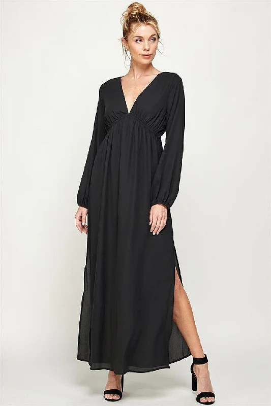 Long Sleeve Side Slit Maxi Dress Comfortable maxi dresses for everyday wear