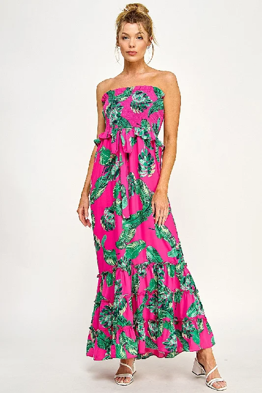 Long Strapless Floral Tiered Maxi Dress Best maxi dresses for hourglass body shape