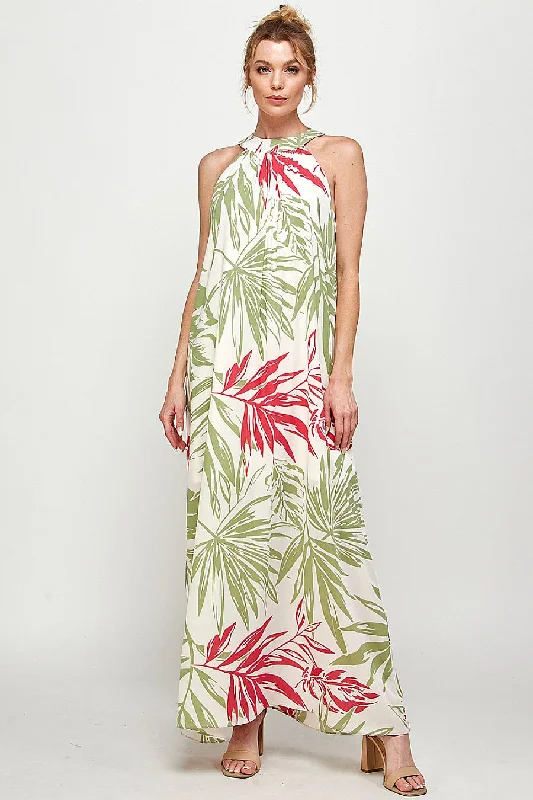 Long Tropical Print Halter Maxi Dress Trendy maxi dresses under $50