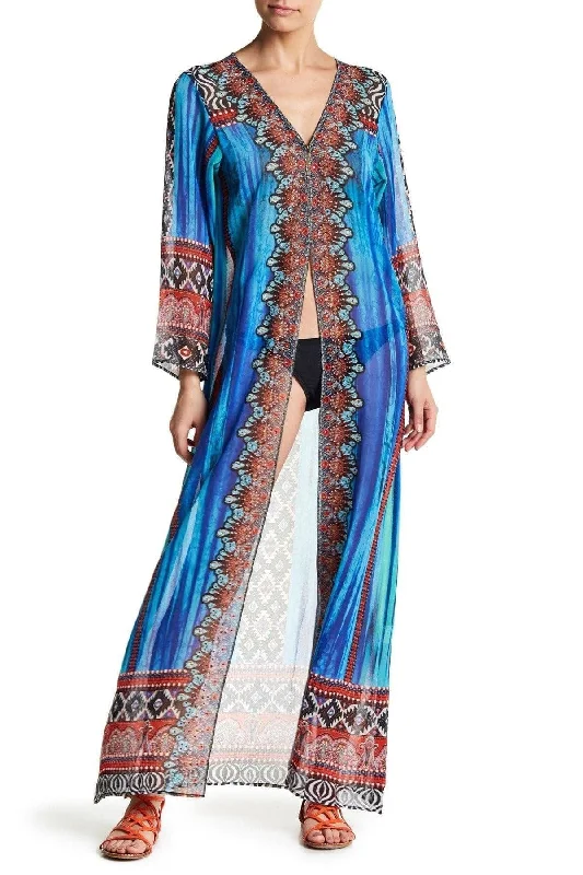 Multi Colored Front-Hook Long Cape Beach Cover Up Clubbing maxi dresses