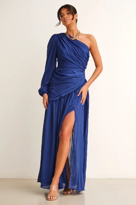 Piper One Shoulder Maxi Dress Royal Blue Silk maxi dresses