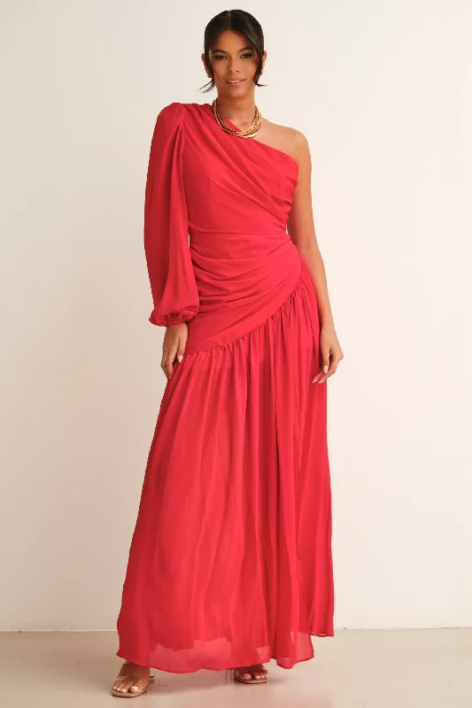 Piper One Shoulder Maxi Dress Red Lace maxi dresses