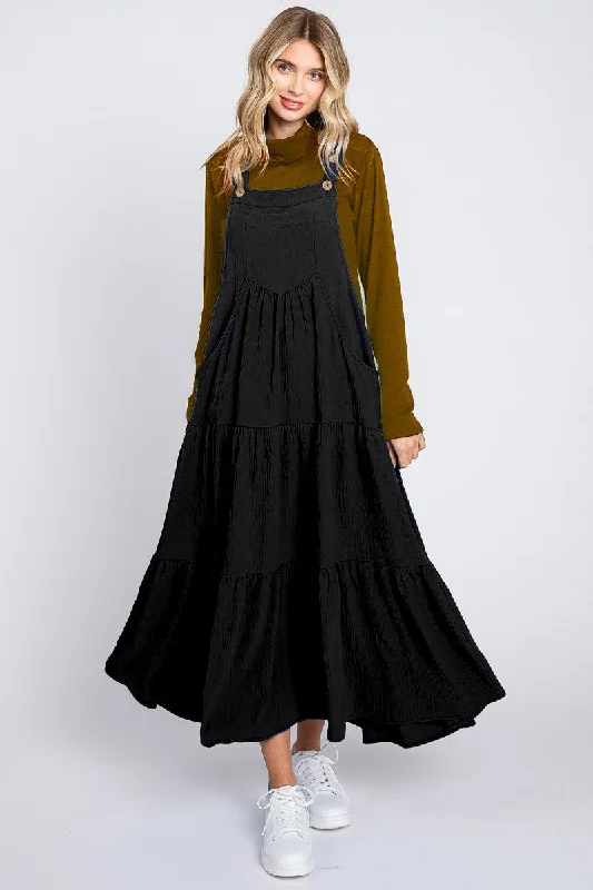 Black Button Sling Tiered Midi Dress New Year's Eve midi dresses