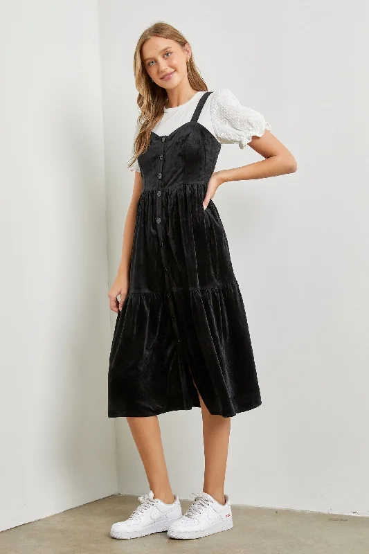 Black Velvet Ruffled Midi Dress Must-have midi dresses for this season