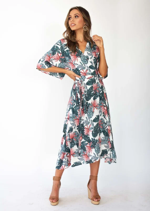 Cara Wrap Midi Dress - Waterlily Trendy midi dresses under $50