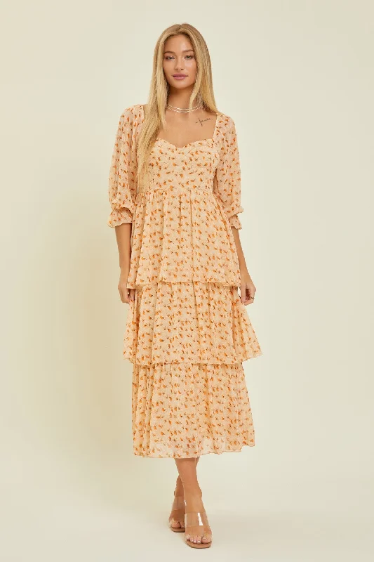 Dusty Apricot Tiered Midi Dress Minimalist midi dresses