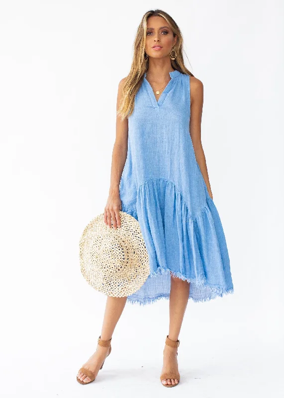 Faded Love Midi Dress - Blue Denim Halter midi dresses