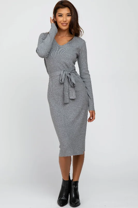 Heather Grey Tie Front Sweater Midi Dress Forever 21 midi dresses