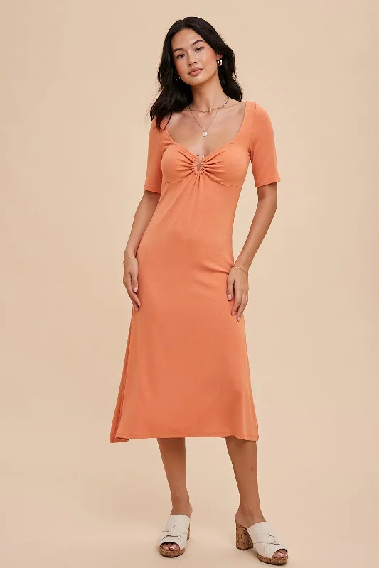 Peach U Notched Midi Dress Best value midi dresses