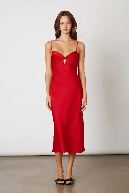 Satin Keyhole Midi Dress Off-shoulder midi dresses