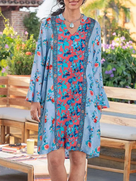 Bohemian Women's V-neck Print Dress Wrap floral dresses