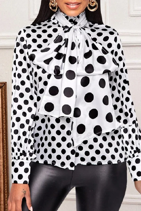 Pbong - White Casual Dot Print Turtleneck Tops Best floral dresses for petites