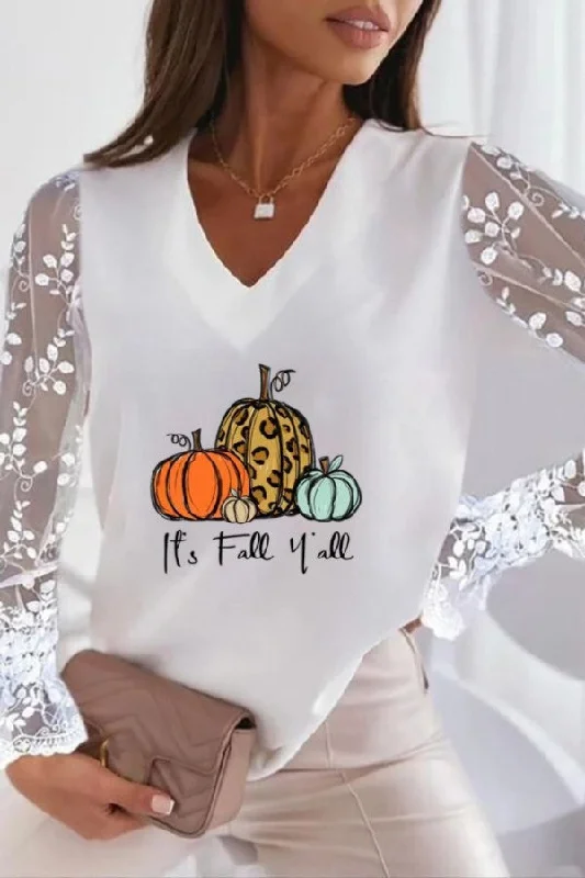 Pbong - White Orange Casual Print Patchwork V Neck Tops Discounted floral dresses