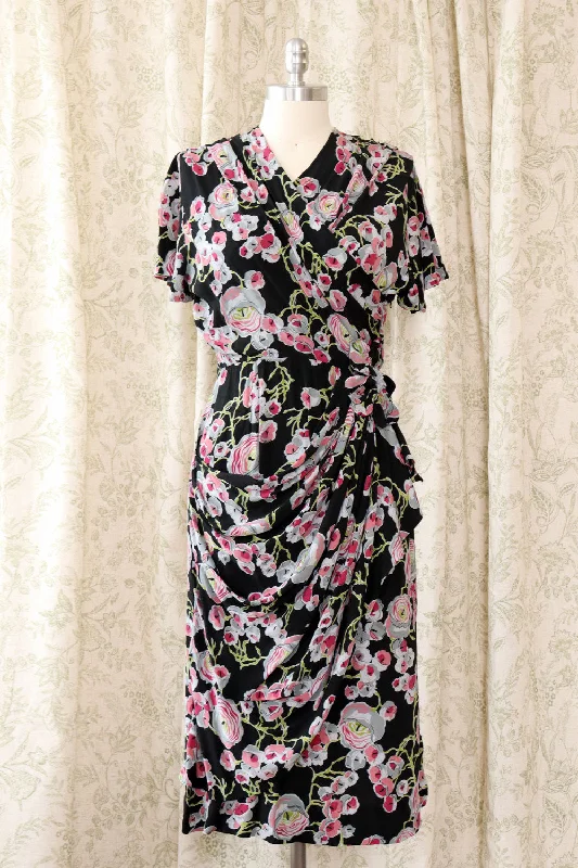 1940s Romantic Rayon Painterly Dress M Street style unclassified dresses