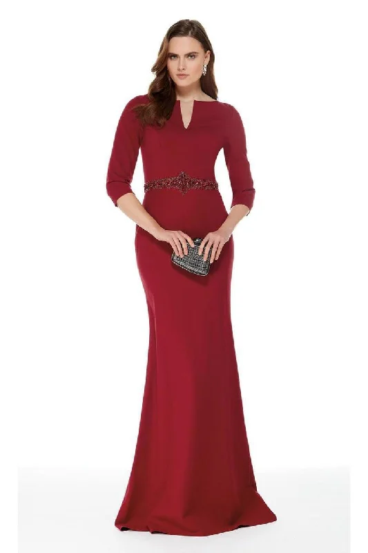 Alyce Paris -Embellishe Waist Three Quarter Sleeve Gown 27007SC Cocktail unclassified dresses