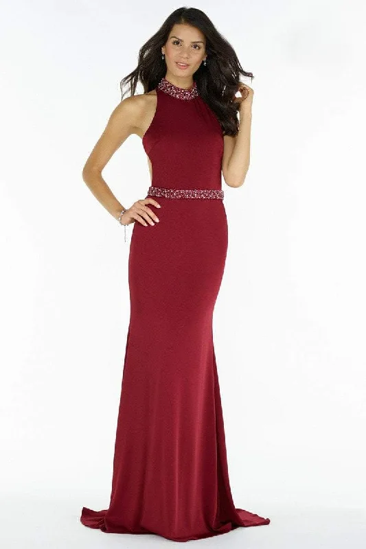 Alyce Paris - Beaded High Neckline Racerback Stretch Crepe Gown 8007SC High-low unclassified dresses