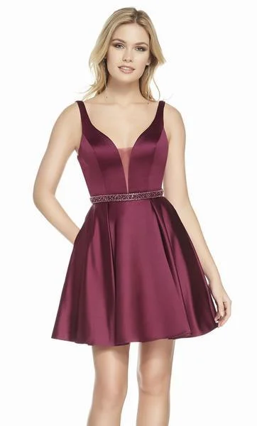 Alyce Paris - Deep V Neck Silk Satin Dress 3877SC Designer unclassified dresses