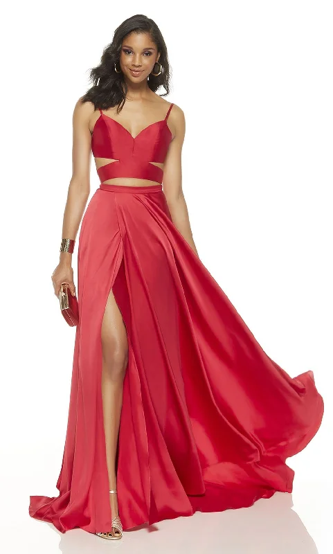 Alyce Paris - Plunging V-Neck Cutout Slit A-Line Dress 60776SC Sexy unclassified dresses