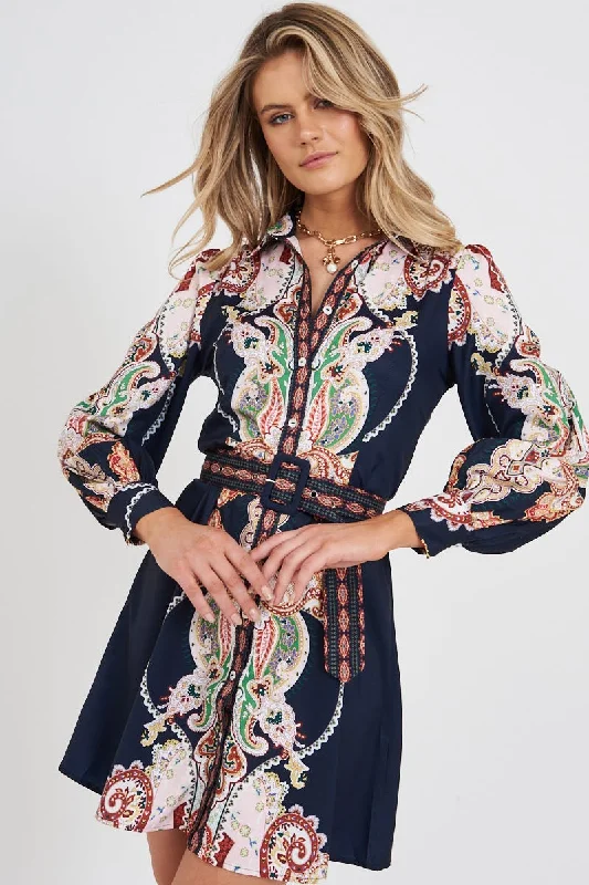 Amore Dress In Navy Paisley Vacation unclassified dresses