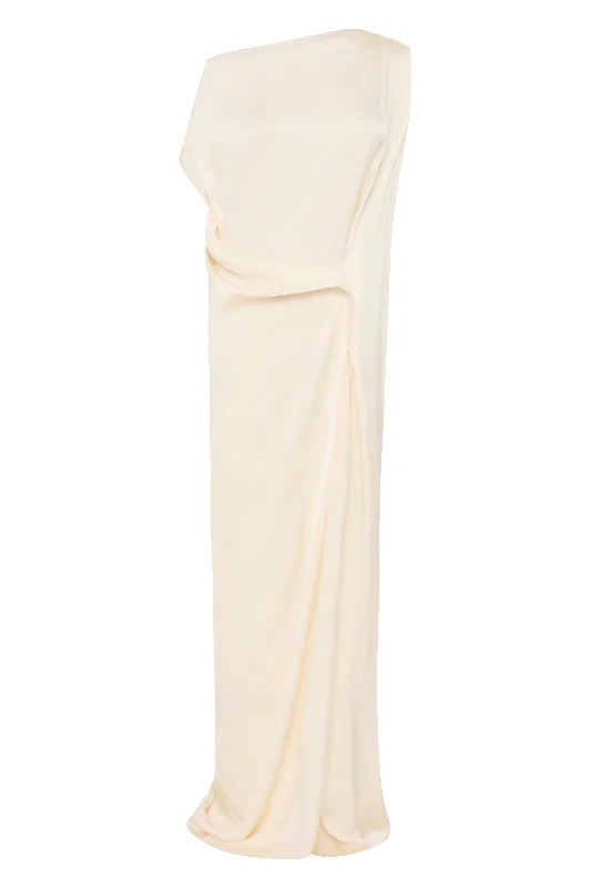 Andea Seeksucker Draped Dress - Pearl Satin unclassified dresses