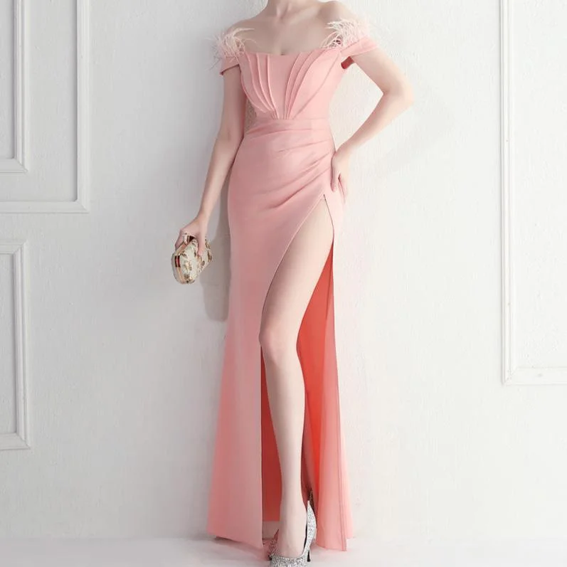 Anna Off Shoulder Slit Evening Dress Street style unclassified dresses