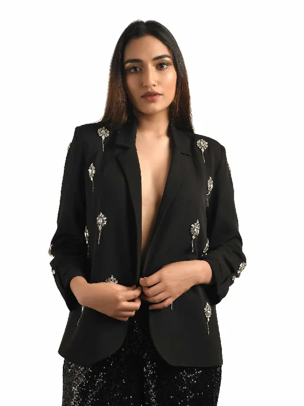 ATTIC CURVES EMBELLISHED BROACHES BLAZER Monochrome unclassified dresses