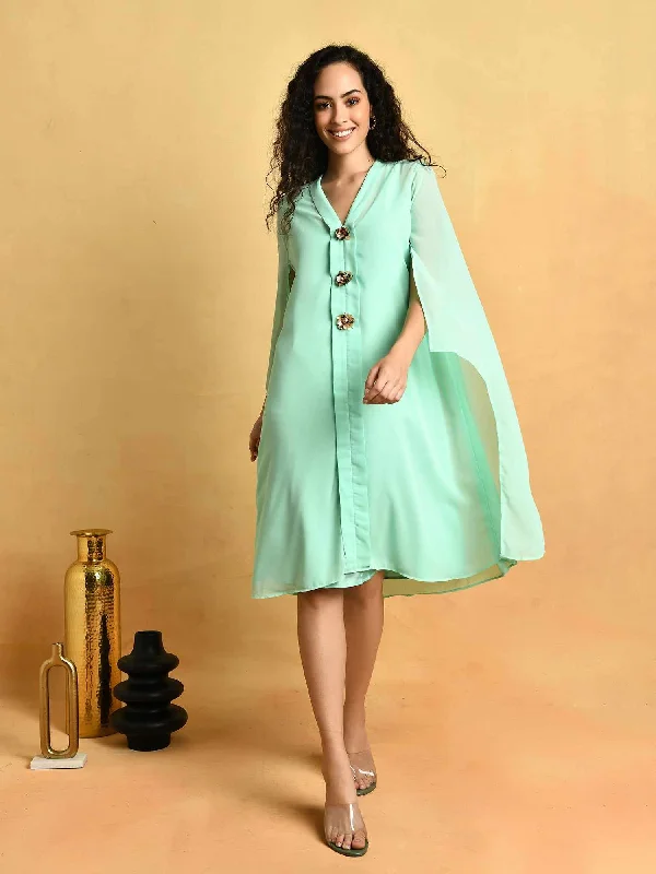 Attic Curves Pastel Green Dress With Placket Embellishment Ruched unclassified dresses