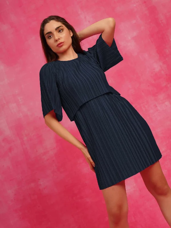 Attic Curves Pure Elegance Pleated Navy Cape Dress Budget-friendly unclassified dresses