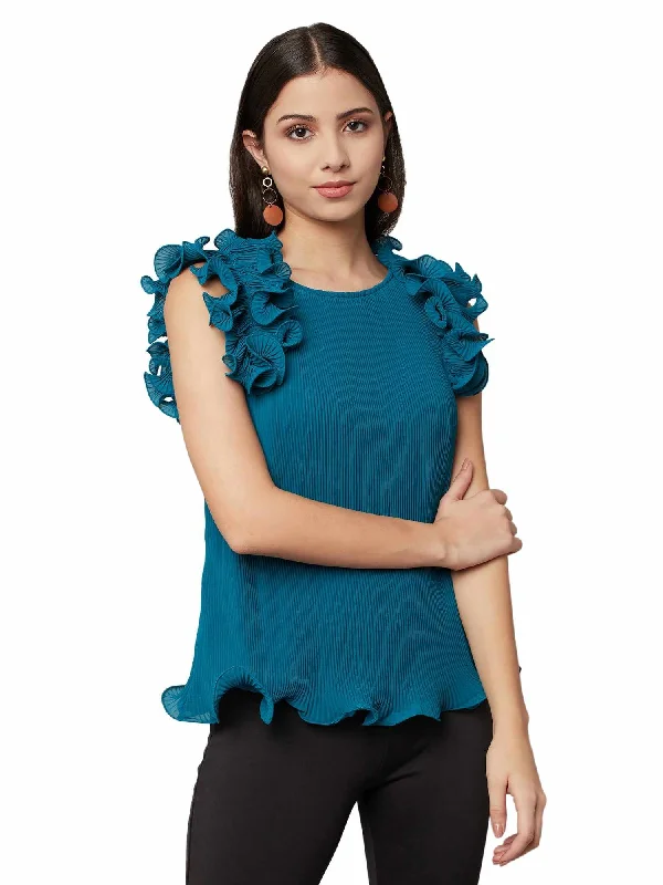 Attic Curves Tinny Teal Dramatic Sleeve Top Sleeveless unclassified dresses