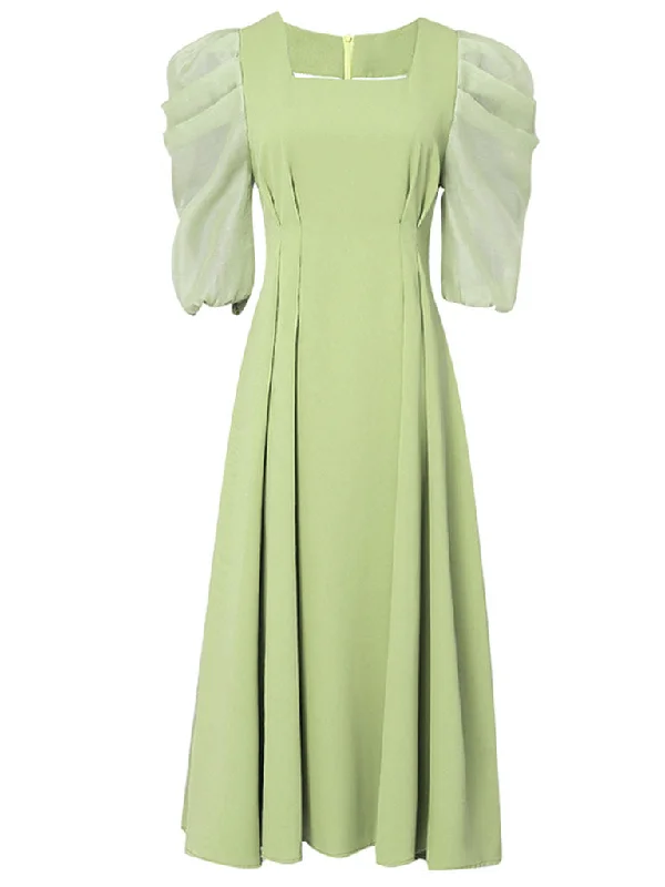 Avocado Green Puff Sleeve 1950S Vintage Dress Casual chic unclassified dresses