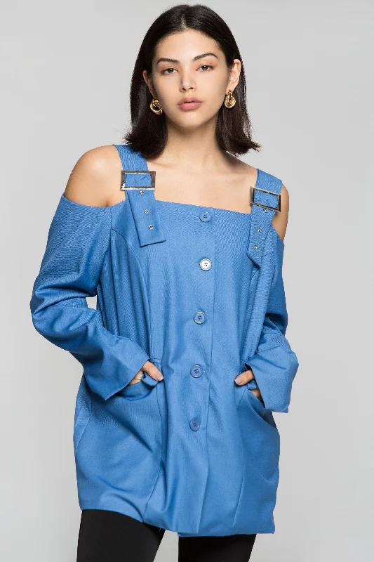 Azure Blue Cold Shoulder Blazer Dress Boho unclassified dresses