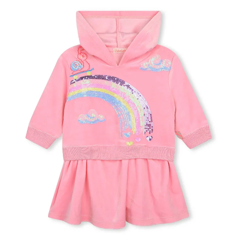 Pink Rainbow Hooded Velvet Dress Neutral tone unclassified dresses