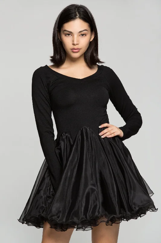 Black Ballerina Full Sleeves Flounce Frock Denim unclassified dresses