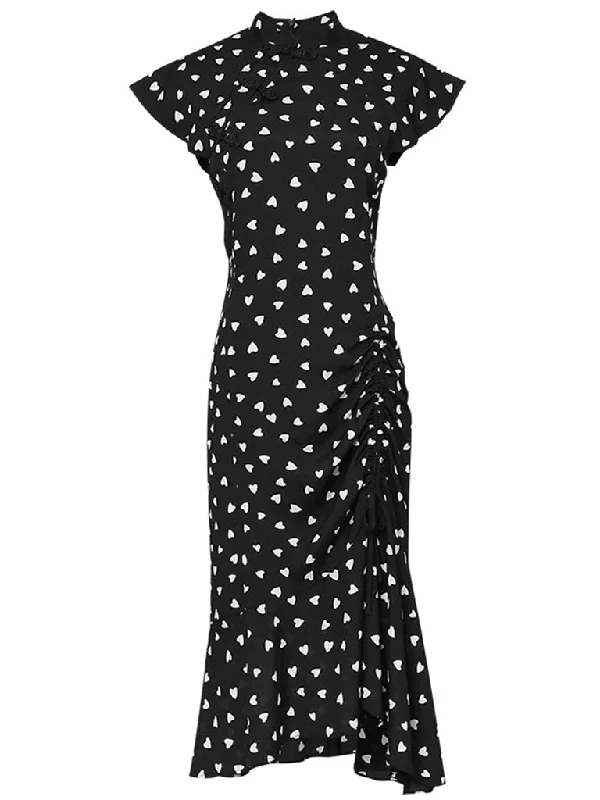 Black Polka Dots Butterfly Sleeve 1940S Vintage Dress Comfortable unclassified dresses