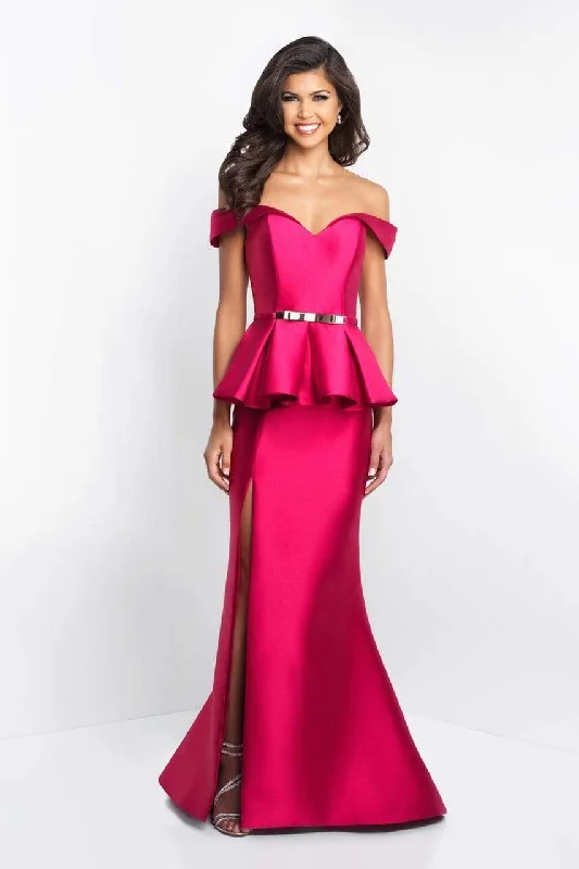 Blush - Off-Shoulder Peplum Sheath Evening Gown C1048SC High-low unclassified dresses