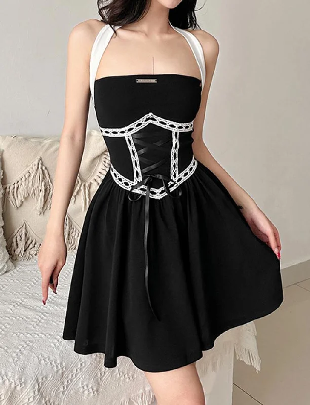 Chain Decor Contrast Tape Patched Cami Dress Elegant unclassified dresses