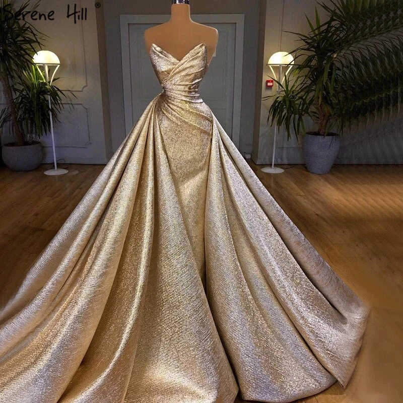 Champagne Mermaid Sexy Sleeveless Evening Dresses 2024 Off Shoulder Simple Formal Dress Design Serene Hill LA70626 Designer unclassified dresses