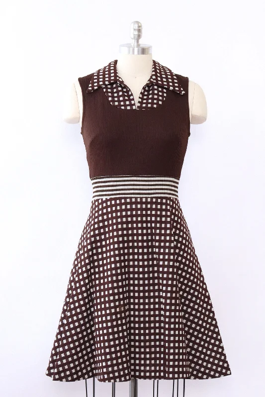 Checkered Chocolate Dress and Jacket Ensemble S/M Sleeveless unclassified dresses