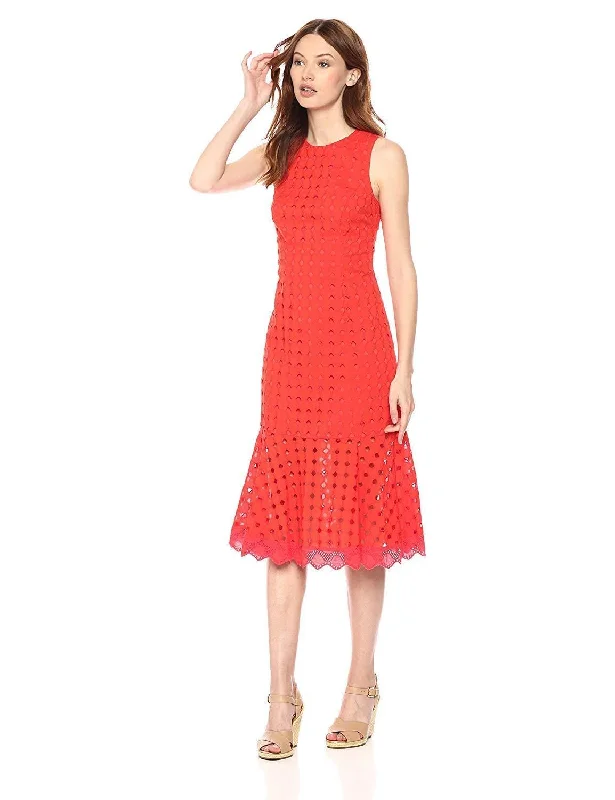 Donna Morgan - Sleeveless Solid Eyelet Flared Hem Dress D5943M XDSC Color block unclassified dresses