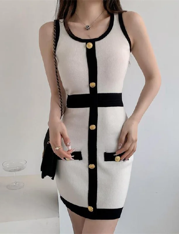 Elegant Colorblock Sleeveless Waist Knit Dress Bodycon unclassified dresses