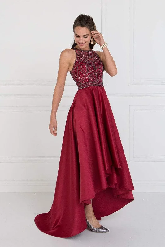 Elizabeth K GL1501- Geo Pattern Beaded Bodice Hi-Low A-Line Gown Velvet unclassified dresses