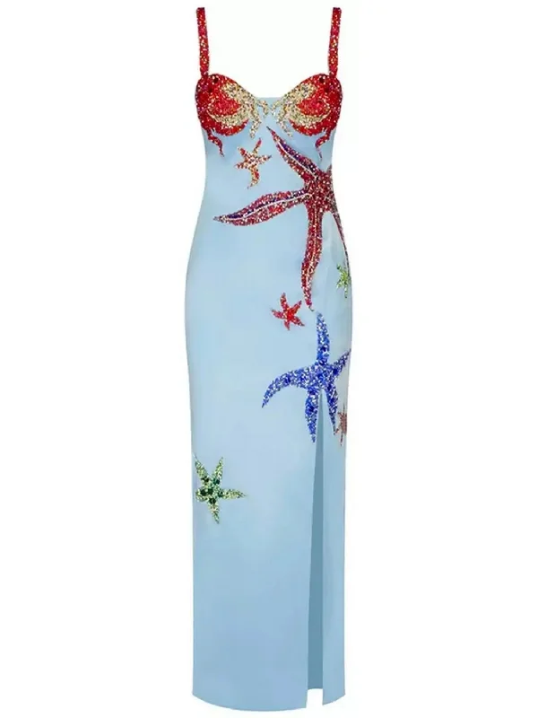 Embellished Starfish Satin Dress Long sleeve unclassified dresses