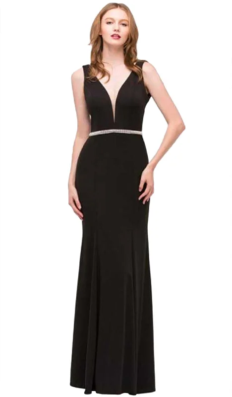 Eureka Fashion - 6070SC Sleeveless V-neck Beaded Jersey Evening Dress Fashionable unclassified dresses