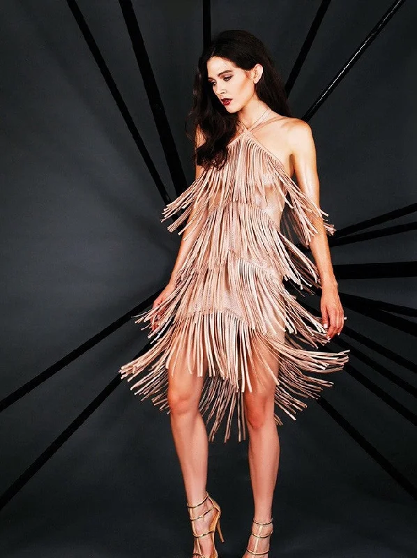 Naughty Grl Sexy Fringe Dress - Metallic Coral High-low unclassified dresses