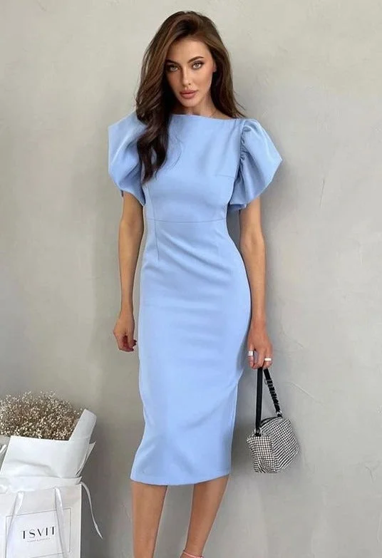 French blue puff sleeve dress Denim unclassified dresses